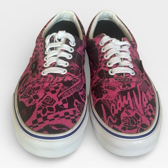 LADY VANS Sneakers Shoes Womens 10 Mens 8.5 Azalea Pink & Black Off Wall Lace Up - Picture 2 of 11